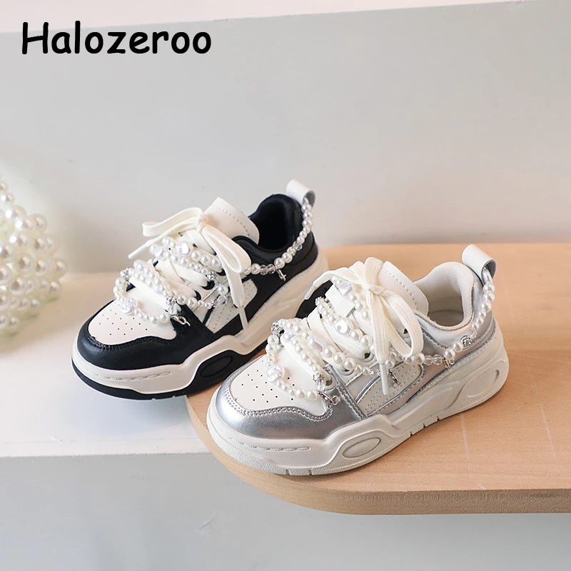 

New Kids Chain Casual Sneakers Baby Girls Pearl Shoes Children Brand Chunky Sneakers Boys Mesh Sport Sneakers Trainers Autumn