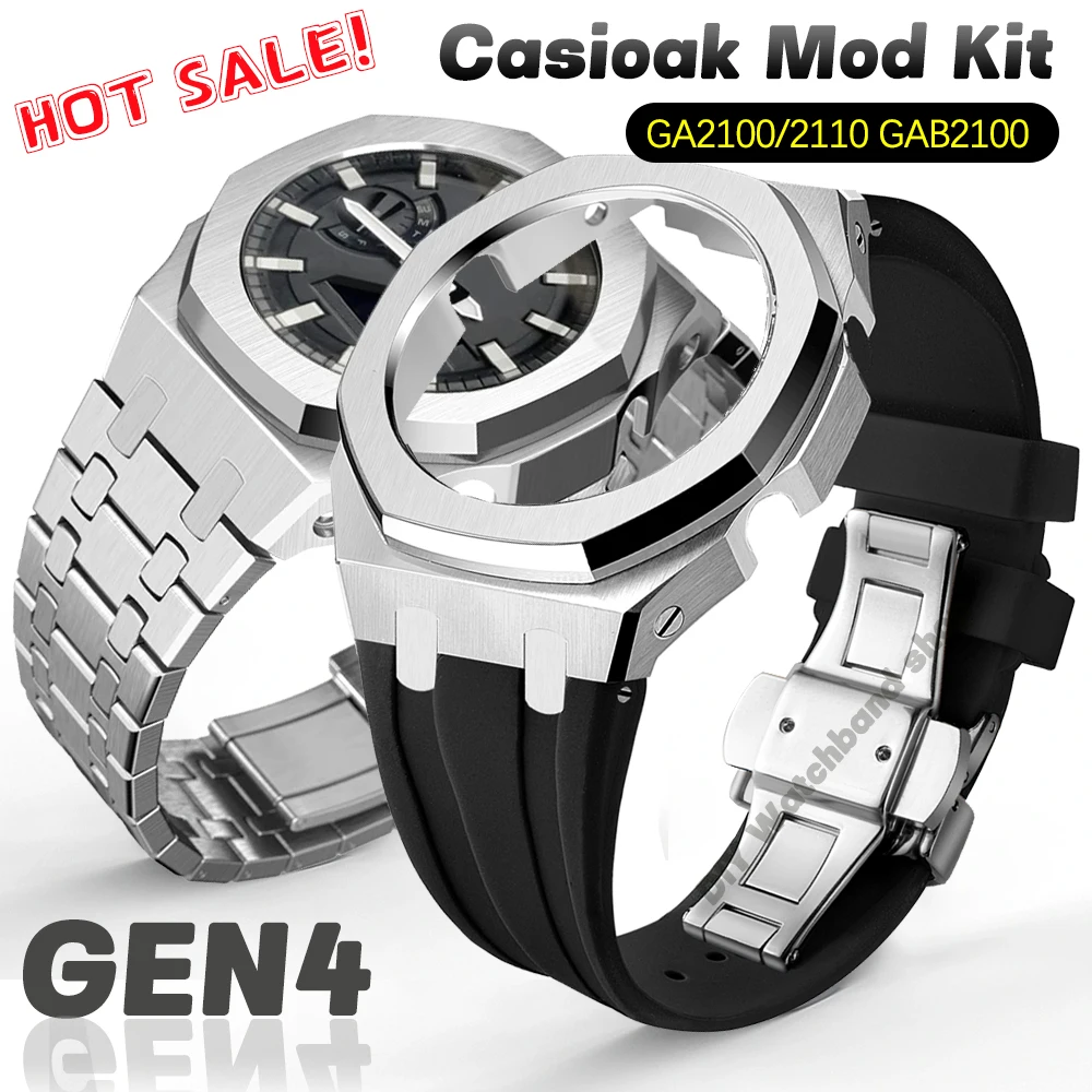 Mod Kit GEN4 Gen5 GA2100 Metal Bezel for G shock Casioak Modification 4th Generation Rubber&Steel Watch Case Strap GA-B2100 2110