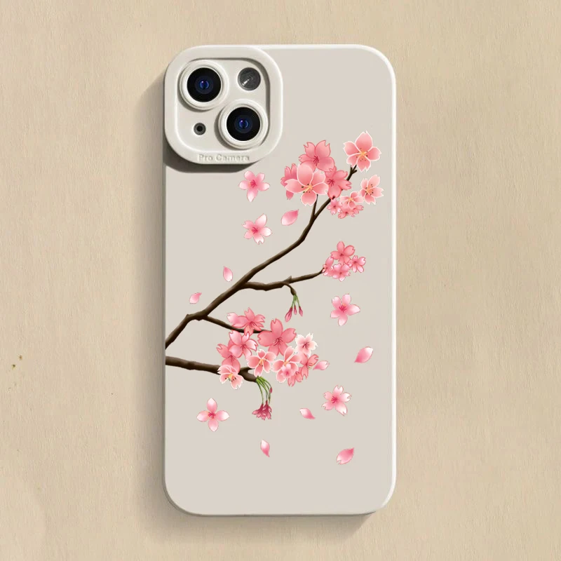 Pink Cherry Blossom Silicone Soft Back Cover - Elegant & Protective Phone Case