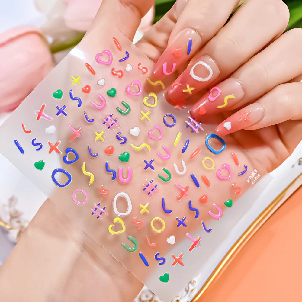 

5D Cartoon Colorful Jelly Line Nail Art Sticker Waterdrop Flower Love Heart Bean Jelly Series Adhesive Sliders Kawaii Decals