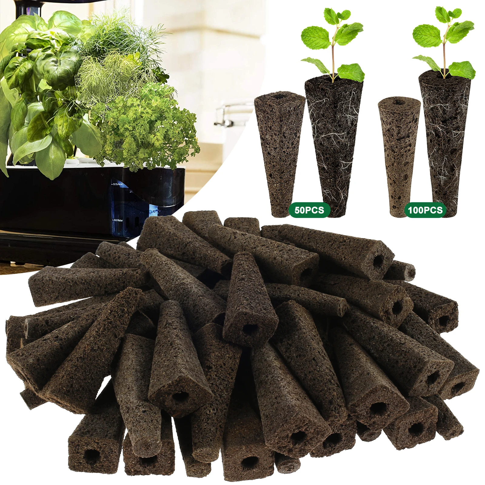 100pcs Grow Sponges Hydroponic Root Sponges Seedling Nursery Bags Hydroponic Germination Tray Plant Rooting Box Hydroponic Gardening Kit Seedling Box Compatible with Seedling Starter Kit Reusable Seed Refill Pods for Hydroponics