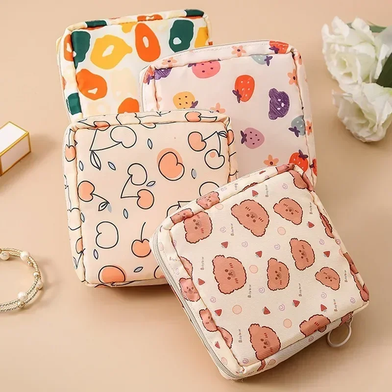 Girls Cartoon Small Cosmetic Bags Organiser Bag For Women Girl Lady Korean Cute Bear Large Capacity Sanitary Napkin Storage Bags - 4
