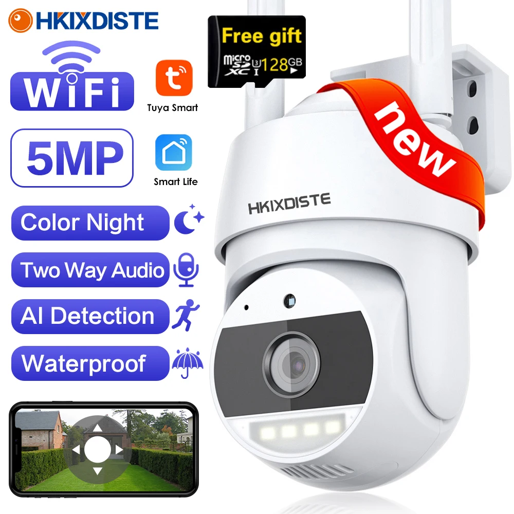 Smart Life 5Mp Telecamera Audio Bidirezionale Hd Tuya App Smart Home Visione Notturna A Colori Ptz Outdoor Home Wireless Surveillance Cctv Cam
