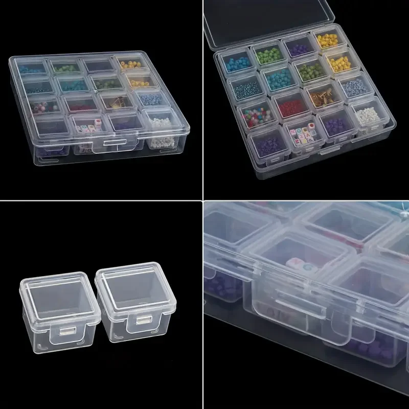 16pcs Clear Plastic Storage Box Set for Beads, Jewelry & Craft Supplies-Portable, Stackable Organizers with Individual Lids
