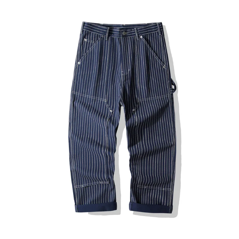 OKONKWO B01 Lumber Pants Amekaji WABASH Striped Denim Workwear Tooling Pants Outdoor Hiking Climbing Camp Labor Canvas Trousers