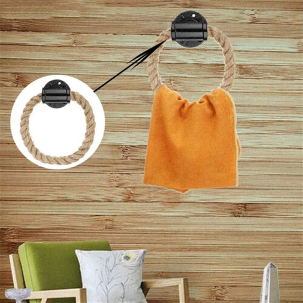 1pc Retro Industrial Style Pipe Rope Ring Hemp Wall-Mounted Rustic Towel Holder Rack Ring Home Hotel Bathroom Decor Accessories