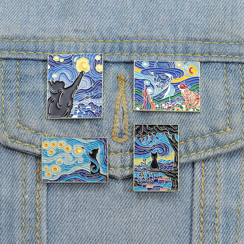 Lustige Van Gogh Ölgemälde Emaille Pins Benutzerdefinierte Sternennacht Schrei Kein Gesicht Mann Welle Brosche Revers Abzeichen Kunst Schmuck – Detail 7