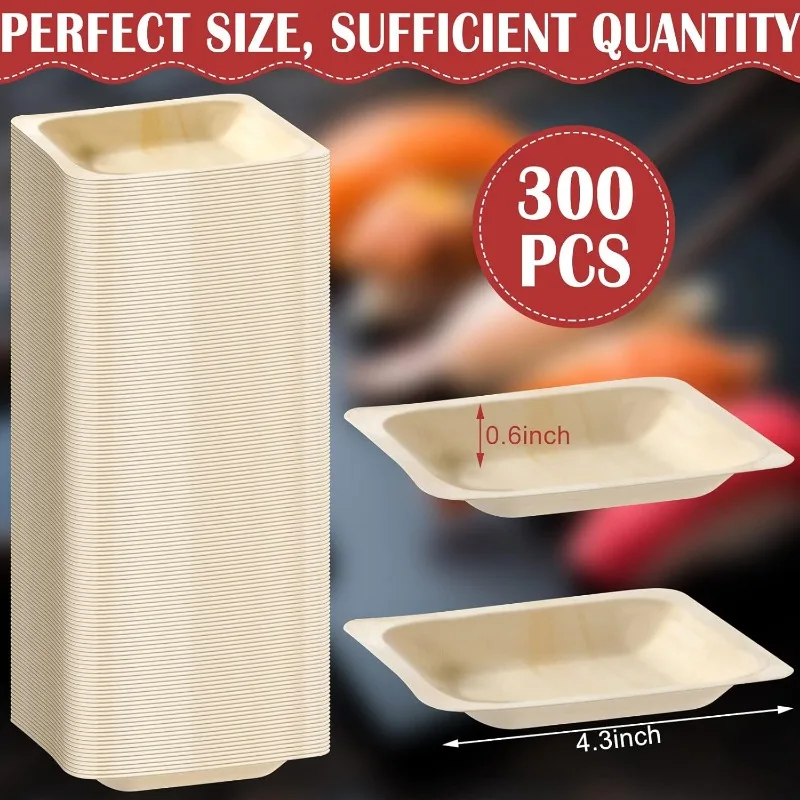 300 Pcs Disposable Square Palm Bowls Palm Leaf Bowls Bamboo Disposable Plates Square Wood Plates for Birthday Party,