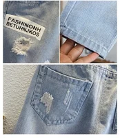 Jeans pour garçons printemps automne nouveaux enfants trou Demin pantalons enfants portent adolescent mode ajustement pantalons longs imprimer sarouel pantalon 3-12 ans 6