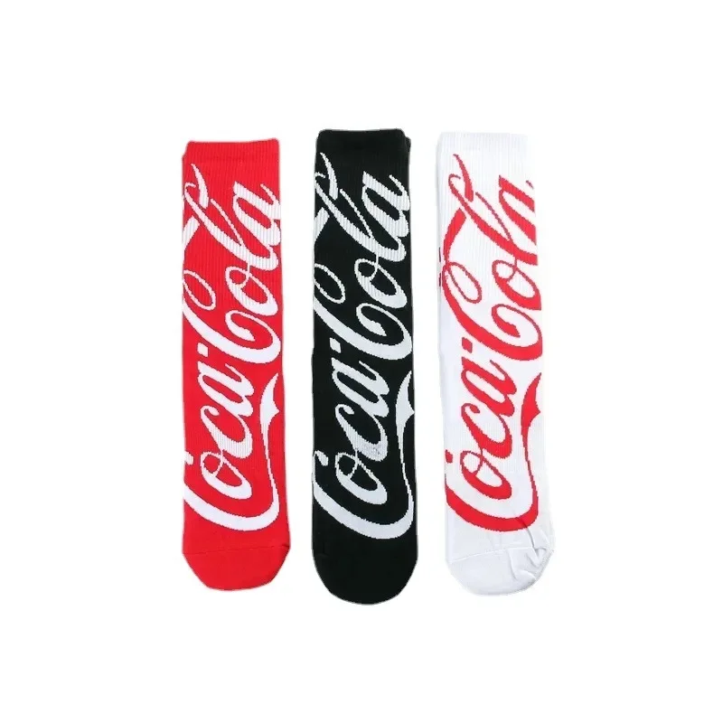

3Pairs coke Cartoon letters jacquard socks Internet red fashion versatile sports and leisure tube socks young men and women sock