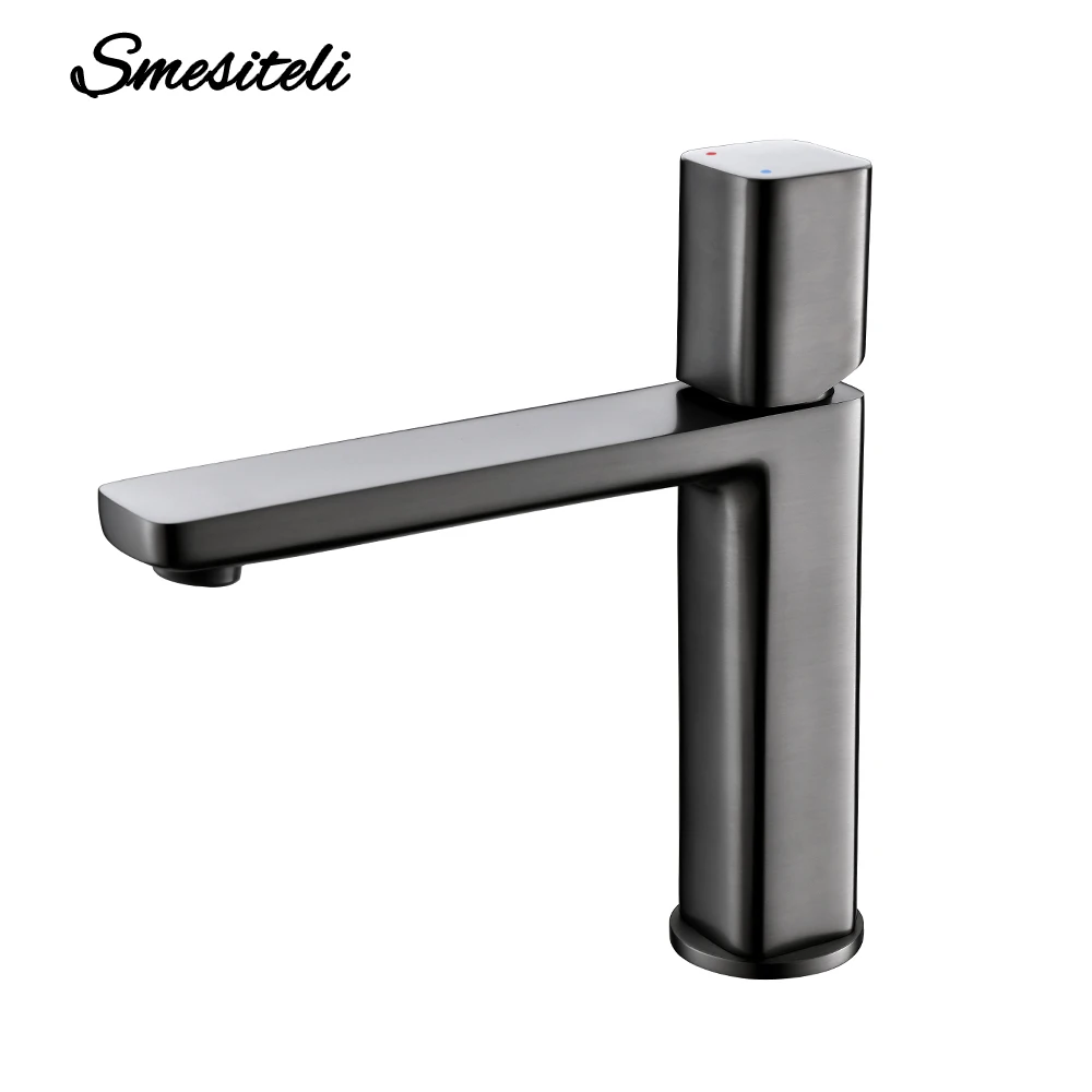 

Gunmetal Basin Faucet Sink Tap Square Bathroom Faucet Set Single Handle Hot and Cold Mixer Deck Mounted Combined Colors Tap