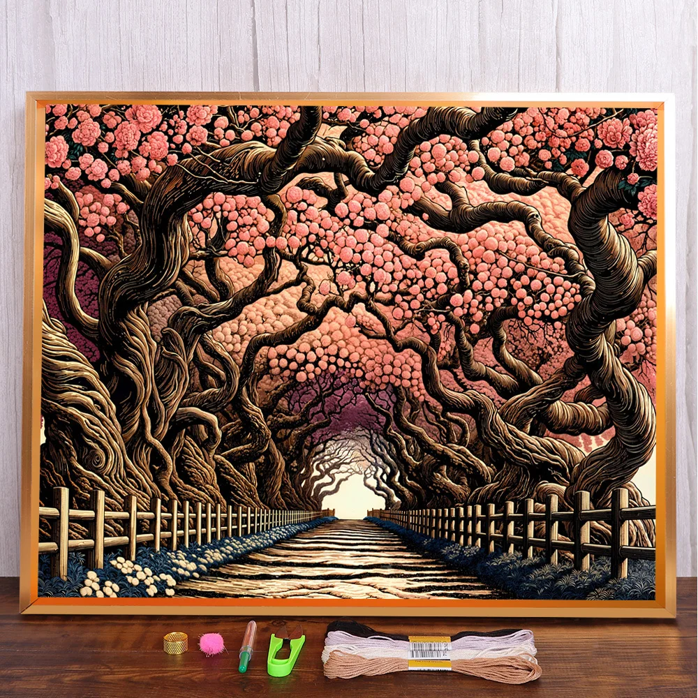 Landschaft Straße Unter Baum Gedruckt Leinwand Kreuz Stich DIY Stickerei Set Nähen Malerei Stricken Handgemachte Großhandel Nadel Geschenk