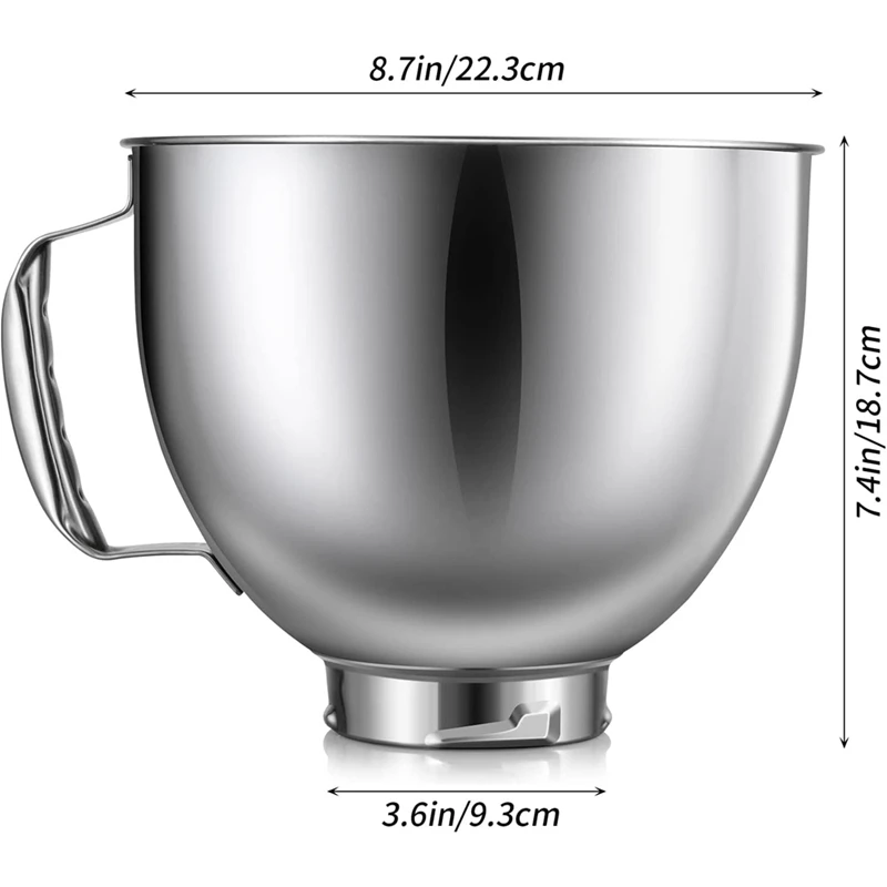 1 Piece Bowl Silver Replacement For Kitchenaid 4.5-5 Quart Tilt Head Stand Mixer Dishwasher Safe mixer bowl