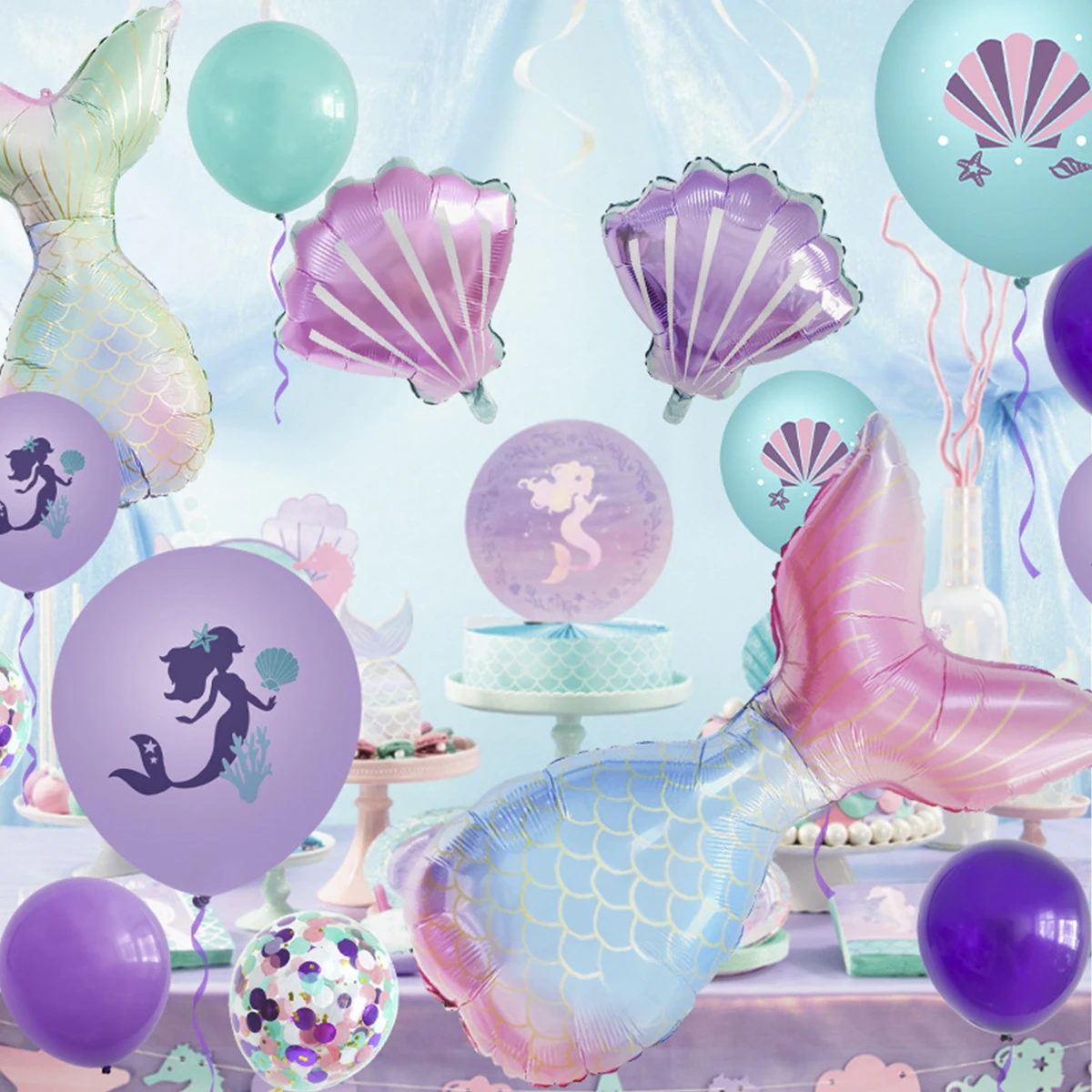 Little Mermaid Party Balloons Under The Sea Mermaid Birthday Decoration Kids Birthday Party Girls 1St Birthday Party Supplies