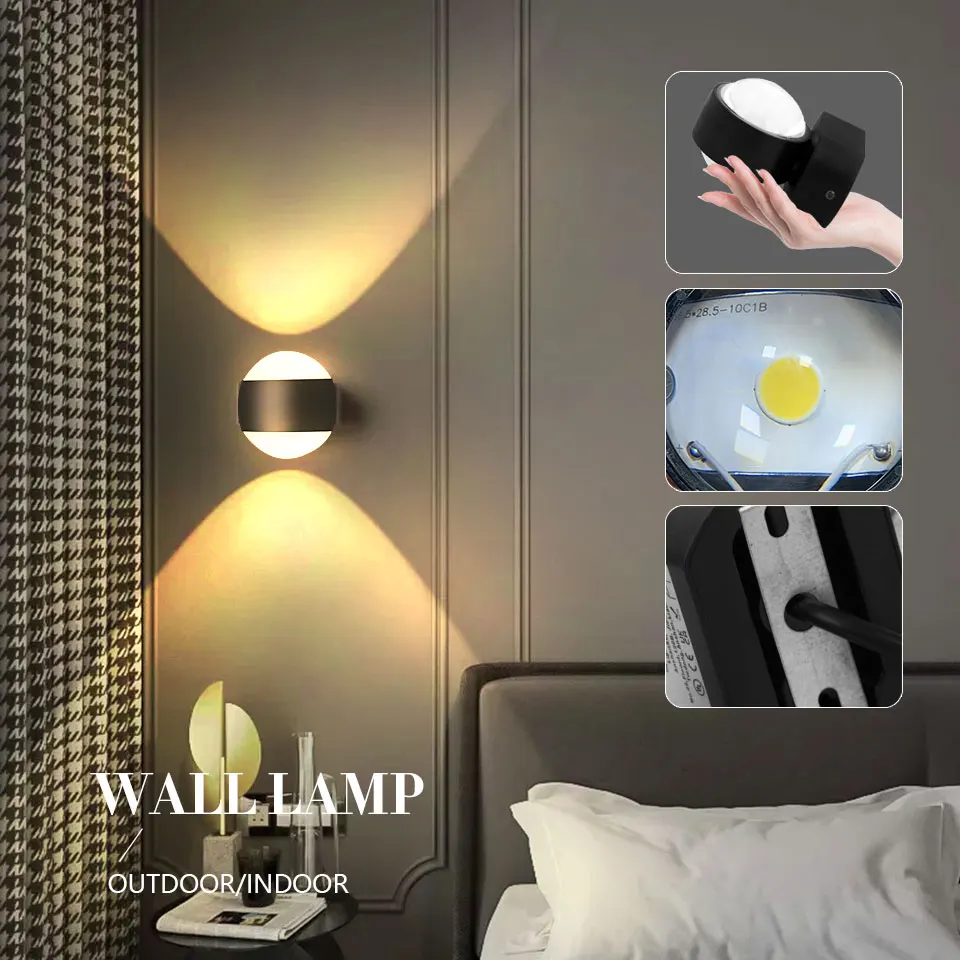 LED Wall Lamp Waterproof IP66 Indoor Outdoor Lamp Garden Lights for Living Room Hallway Bedroom Decor