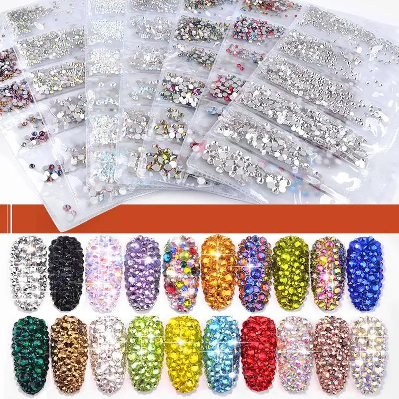 31 Colors SS3-SS10 Mix Sizes Crystal Glass Nails Art Rhinestones For 3D Nail Art Rhinestones Decoration Gems mix size aquamarine color rhinestones crafts nail art flat back non hotfix glue on 3d nail art diy crystal decoration