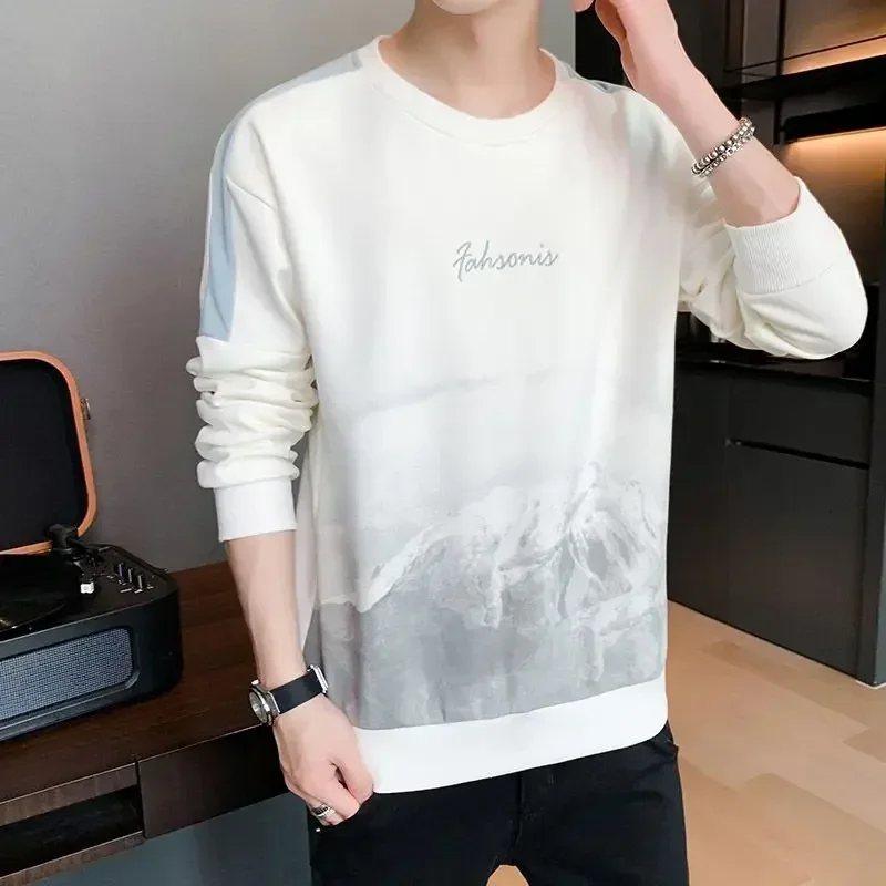 thumbnail image 1 of Sudadera para hombre, sin capucha, ropa masculina, jersey gráfico bordado, camiseta azul de una pieza, cálida, nueva, en overfit simple S, 1 of 5