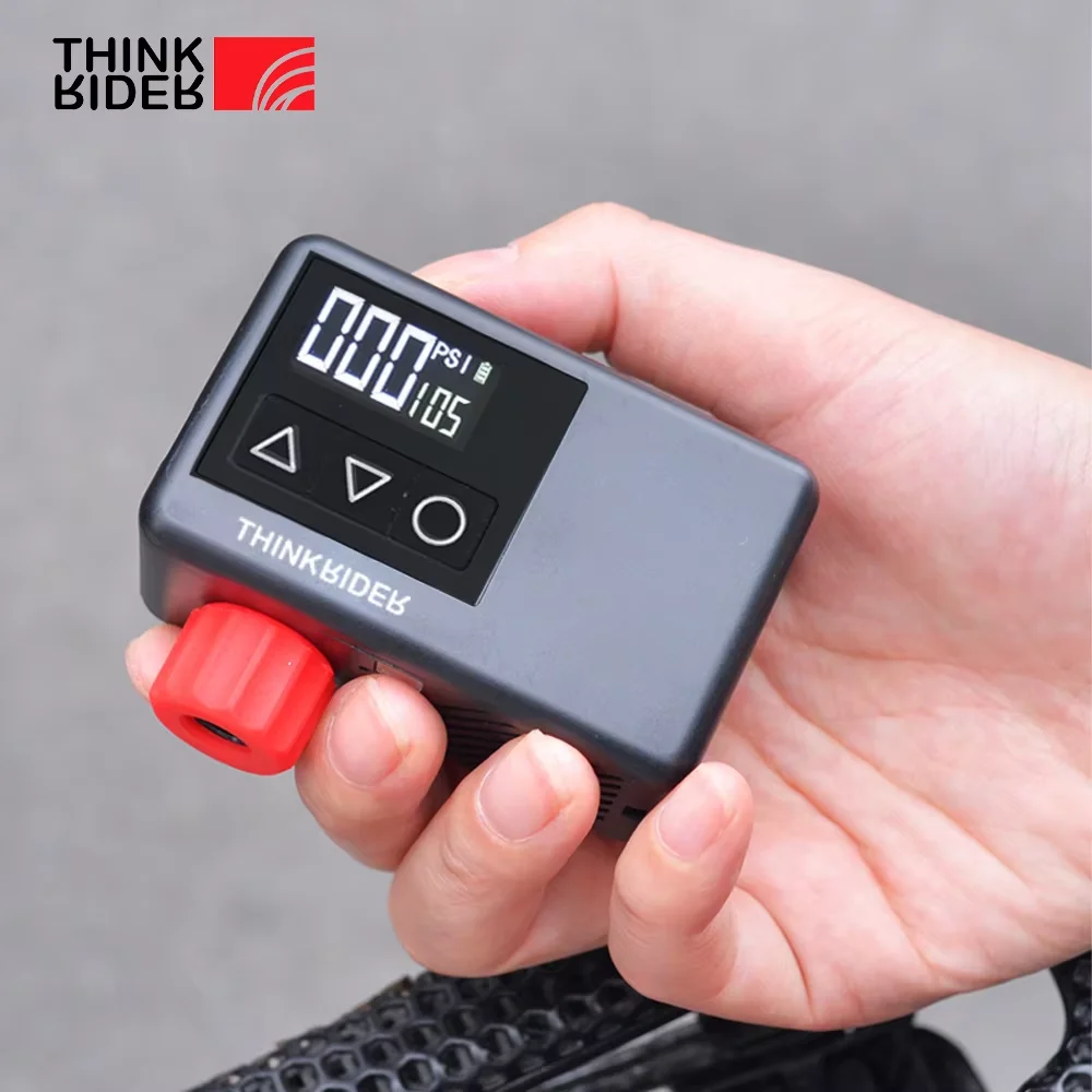 ThinkRider 120 PSI Portable Pocket Electric Air Pump - Mini Tire Inflator for Bicycle with Digital Gauge Display