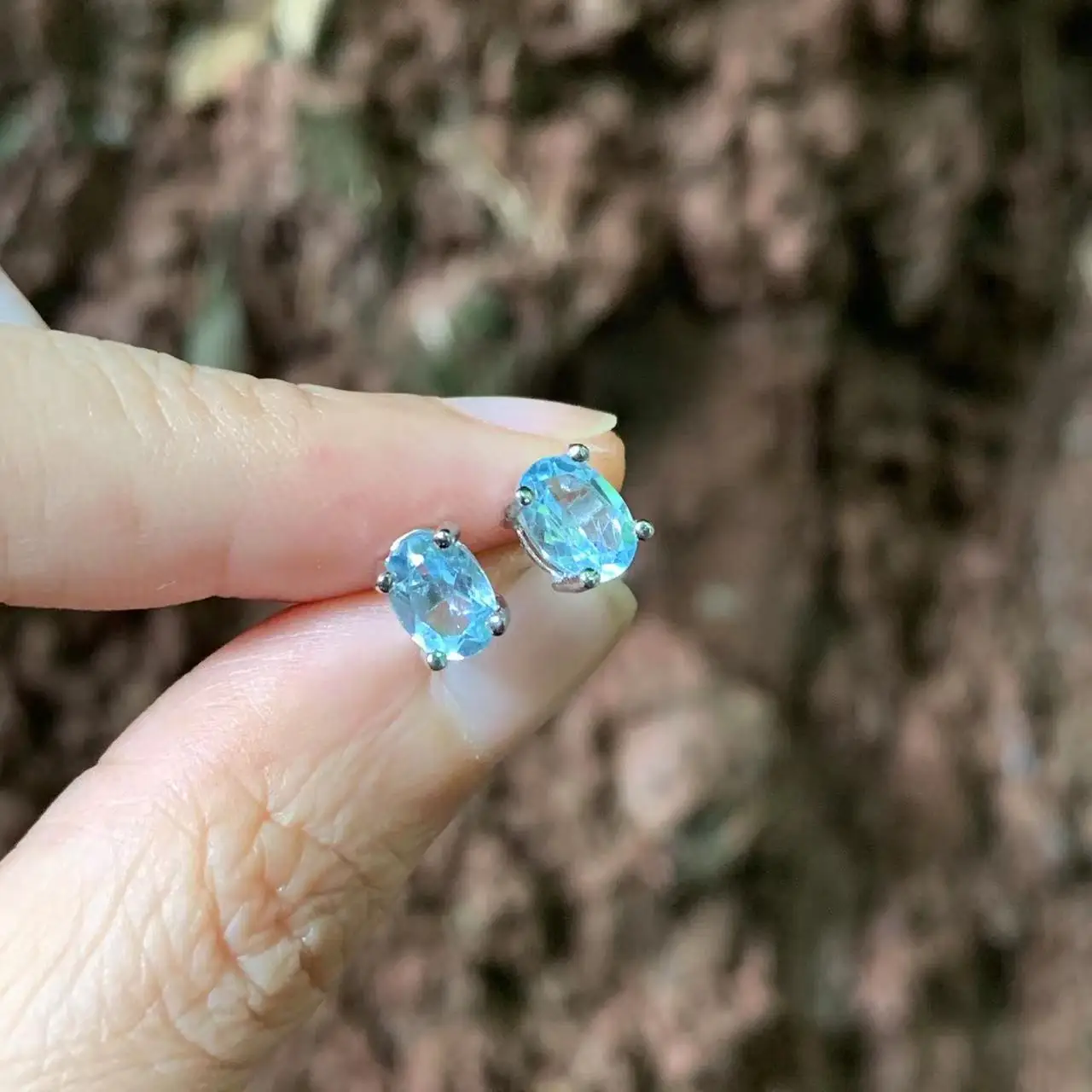 5*3MM Natural Blue Topaz Stud Earrings For Women Real 925 Sterling Silver Vintage Femme Gift Prevent Allergy Fine Jewelry