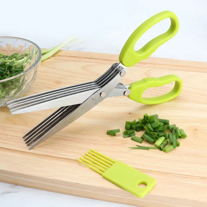 Muti-Layers Kitchen Scissors Stainless Steel Vegetable Cutter Scallion Herb Laver Spices cooking Tool Cut Kitchen Accessories