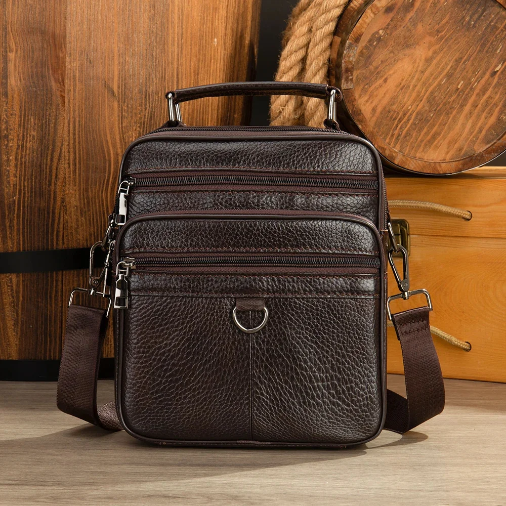 Bolso de piel auténtica de vaca WESTAL para hombre, bolso de hombro con cremallera, bolso bandolera para hombre, bolso bandolera con solapa 7512