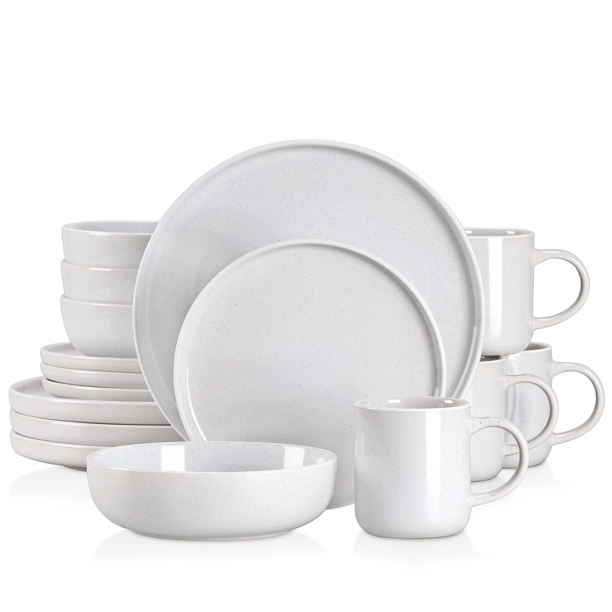 

Vancasso SESAM 16/32/48 Piece White Stoneware Set Sesame Glaze Ceramic Dinnerware Set with Dinner/Dessert Plate/Soup Bowl/Mug