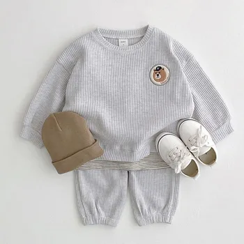 2022 New Autumn Children Knit Suit Girls Cartoon Casual Sports Set Boys Loose Pullover + Pants 2 Pieces 4