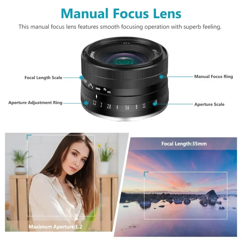 니워 35mm F1.2 대구경 프라임 APS-C 알루미늄 렌즈 (후지 X 마운트 미러리스 카메라 X-A1 X-A10 X-A2 X-A3 X-AT X-M1 용)