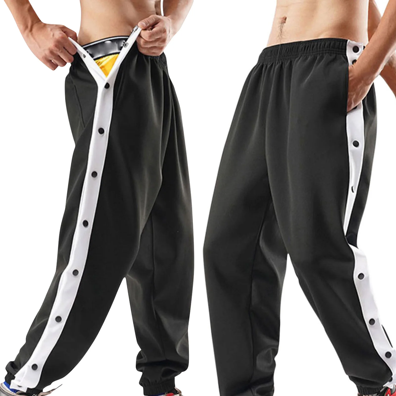 Men Tear Away Pants Basketball Casual Training Warm Up Loose Open