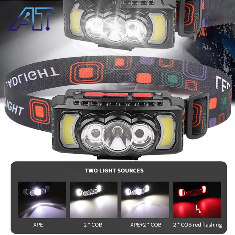 

XPE+COB Inductive Headlight 90 Degree Adjustment Head Light Power Display Headlamp Camping Mountain Climbing Running Head Lamp