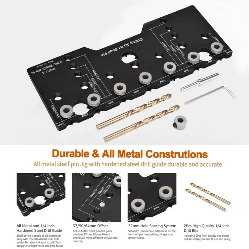 Cabinet Adjustable Shelf Jig Drill Guide 32mm Hole Spacing 1/4 Inch Dowel Holes Cabinet Hole Drilling Template Woodworking Tool