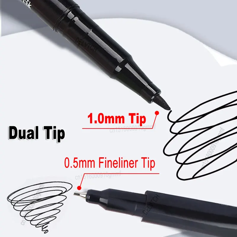4/8Pcs Waterproof Oil Ink Permanent Art Marker Fineliner Pen 0.5mm 1.0mm Dual Tip For Comics Painting Drawing Writing Stationery 4