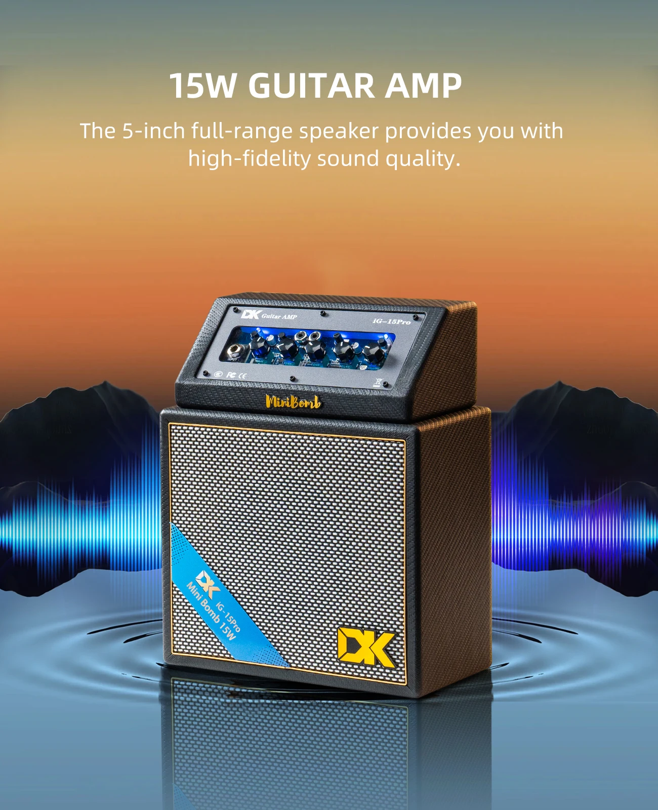 iG-15 PRO Electric Guitar Amp 15 Watts Rechargeable with Distortion Delay Bluetooth & Acoustic for Outdoor Playing and Live 3