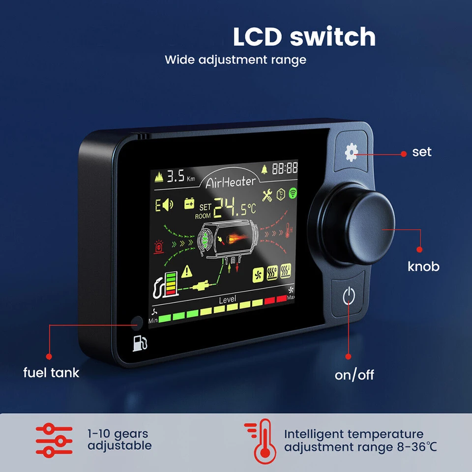 Emiif Contrôleur Chauffage Air Diesel Télécommande LCD - Compatible 3KW 5KW 8KW 12V/24V - Carte Mère & Interrupteur