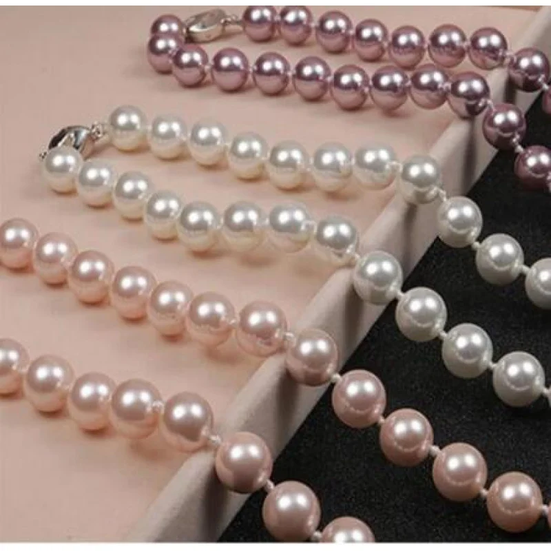 A  Natural Shell Pearl Necklace 8mm White Pink Color Sea Shell DIY Hand Made Fashion Jewelry