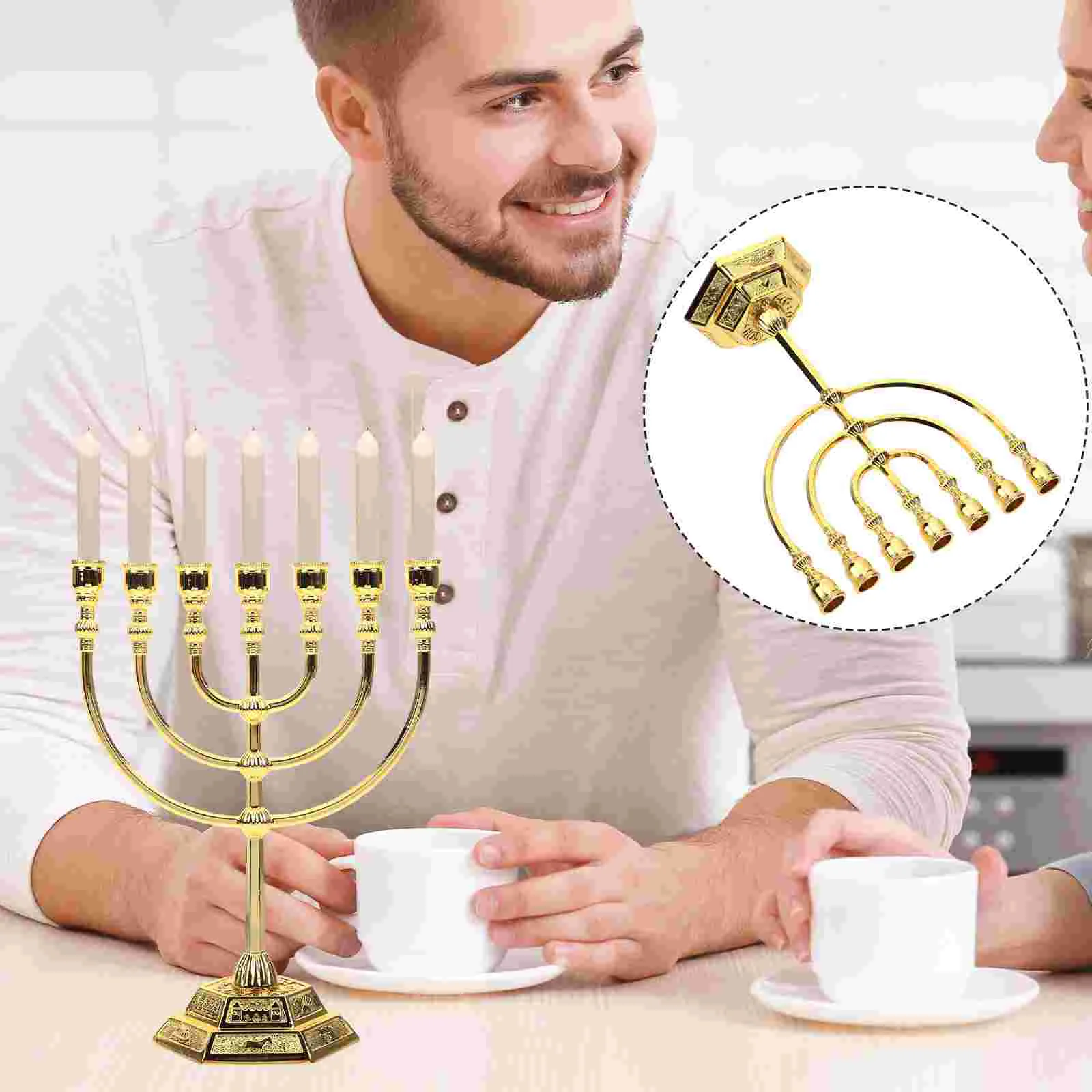 

Classic Jewish Menorah Branch Candle Holder Israel Jerusalem Temple Candlestick Candelabrum Retro Candle Stand Home Decoration