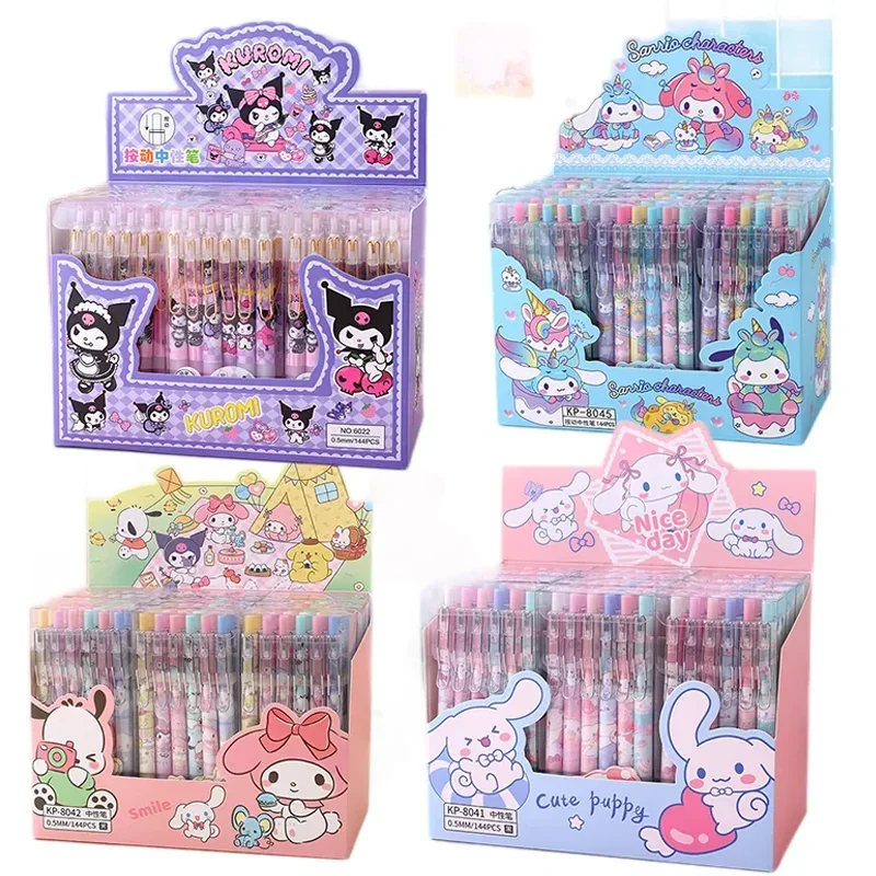 Długopisy żelowe Sanrio 12 szt. Kuromi Hello Kitty Melody urocza prasa w pudełku długopis na bazie wody podpis biurowy długopis sprzedaż hurtowa materiałów piśmiennych
