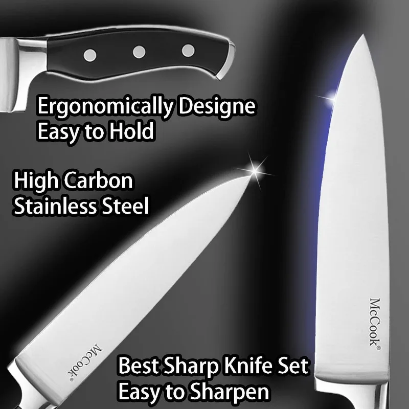 Knife Sets,German Stainless Steel Kitchen Knife Block Set with Built-in  Sharpener - AliExpress