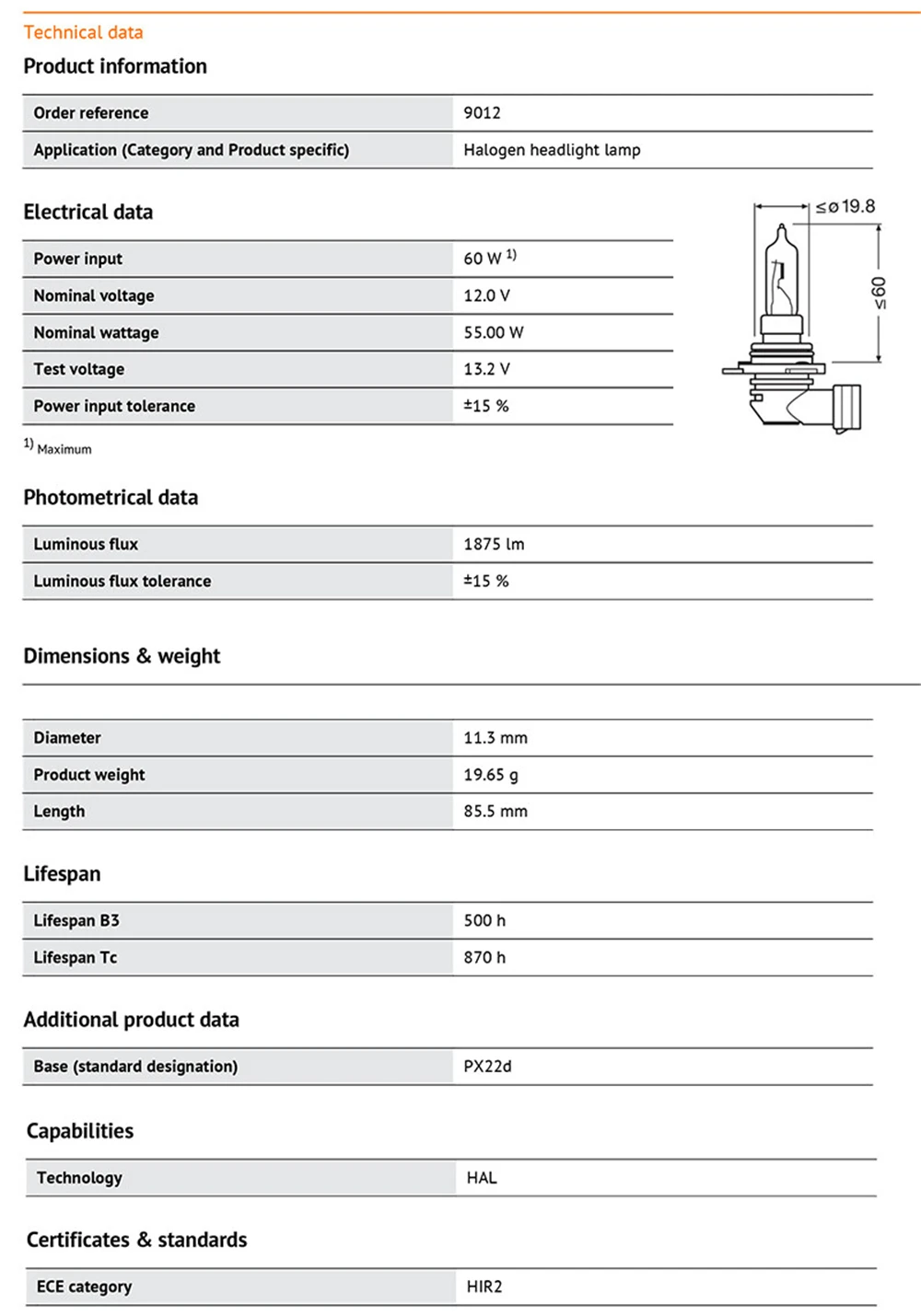 OSRAM HIR2 PX22d 9012 CLASSIC Halogen Headlight 12V 55W 3200K Original Line Car Bulb Auto Lamp Standard Hi/lo Beam 6