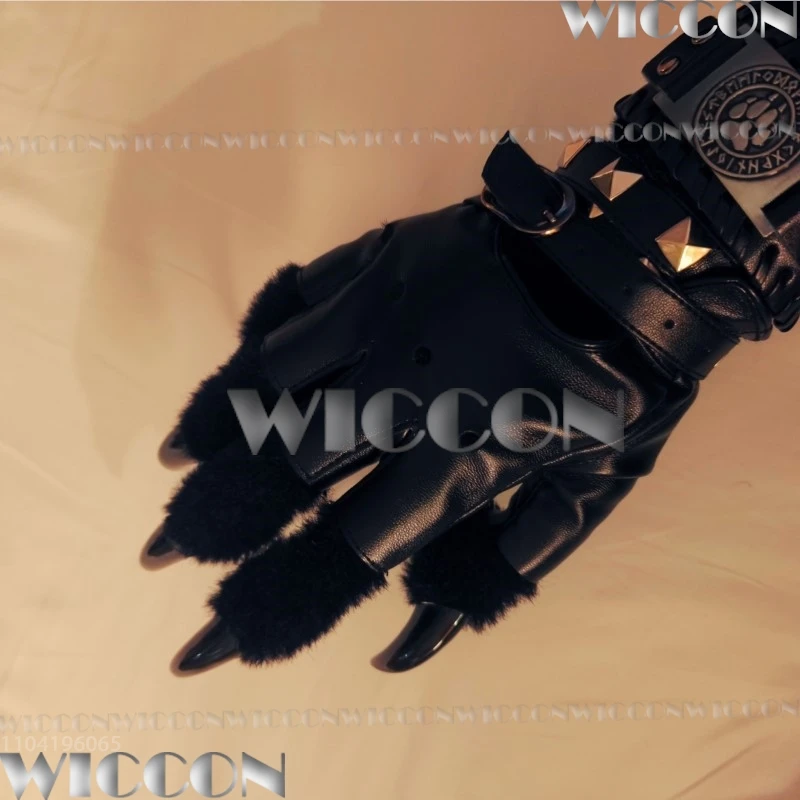 Kig Furry Claws Fluffy Gloves Fursuit Kigurumi Cosplay Furred Black White Accessory Dog Bracelet Holloween Women Men Customized