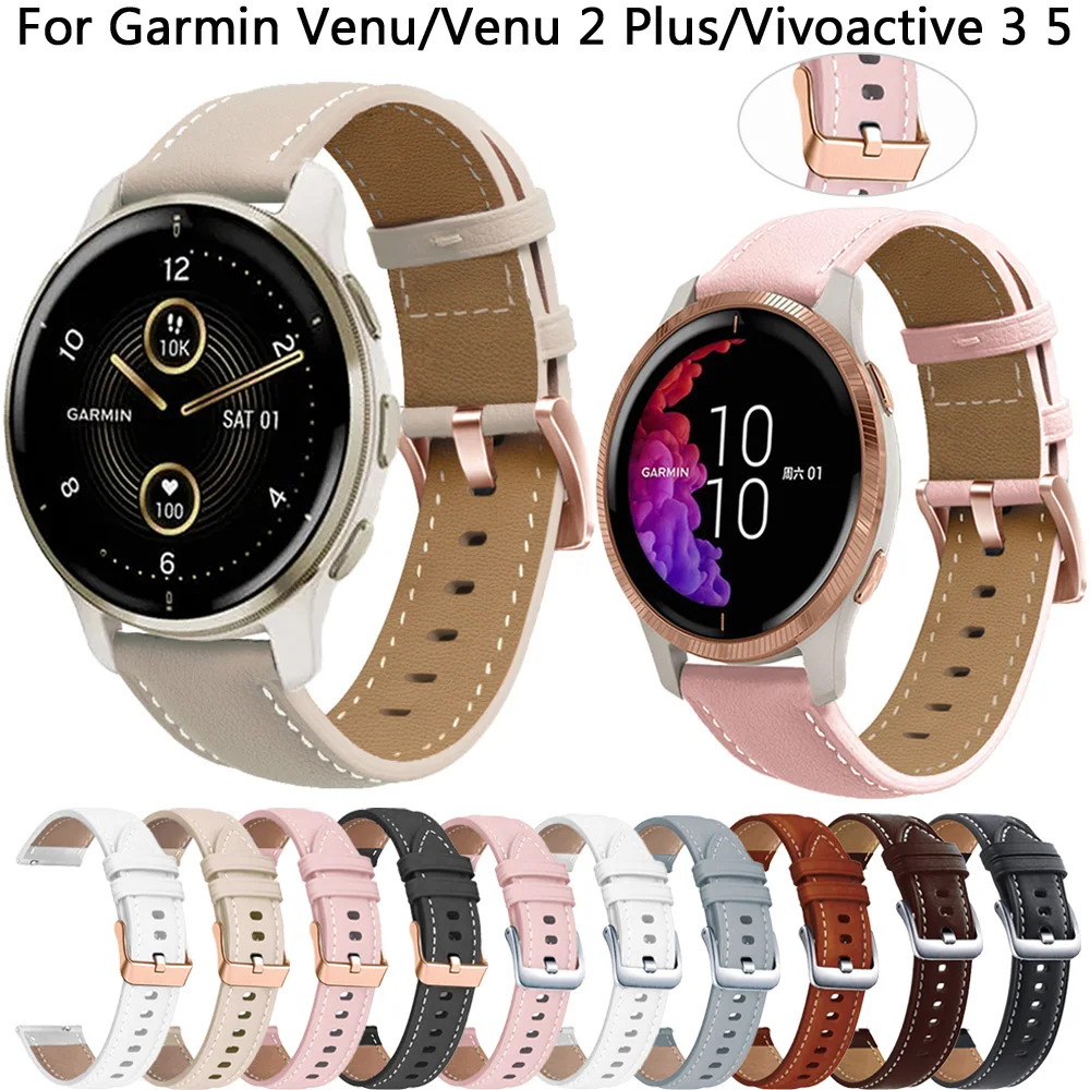 

20mm Leather Band For Garmin Venu 2 Plus SQ 2 Vivoactive 5 3 Watch Bracelet For Forerunner 645 245 Music 158 55 Strap Wristband