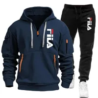 Ensemble de survêtement à capuche pour homme, automne-hiver, sweat-shirt chaud à col rond avec cordon de serrage, pantalon de jogging, ensemble sportif quotidien 2 pièces 6