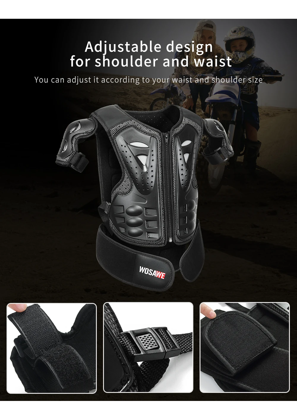 WOSAWE 5-10 years old Kids Full Body Armor Motocross Outfit Vest Sports 4WD Skateboard Skating Skiing Child Armor Gear Set