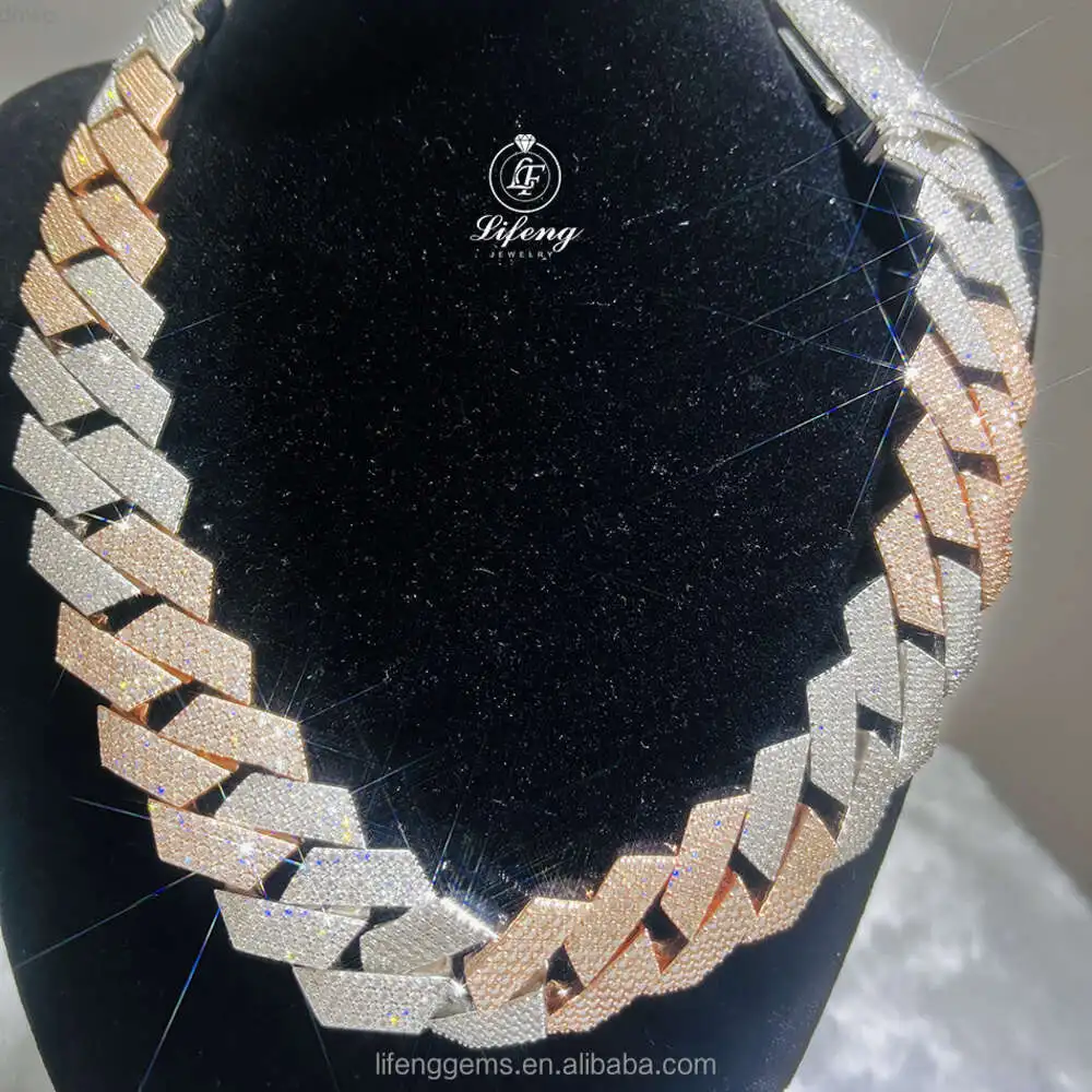 

18mm Rose Gold and White 2 Tone Plated Over 925 Sterling Silver Necklaces Vvs Moissanite Hip Hop Cuban Link Chain