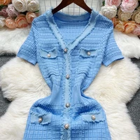 YuooMuoo Chic Fashion Sexy Package Hips Knitted Dress Women V-neck Single-breasted Bodycon Sweater Dress Office Lady Vestidos - Image 5