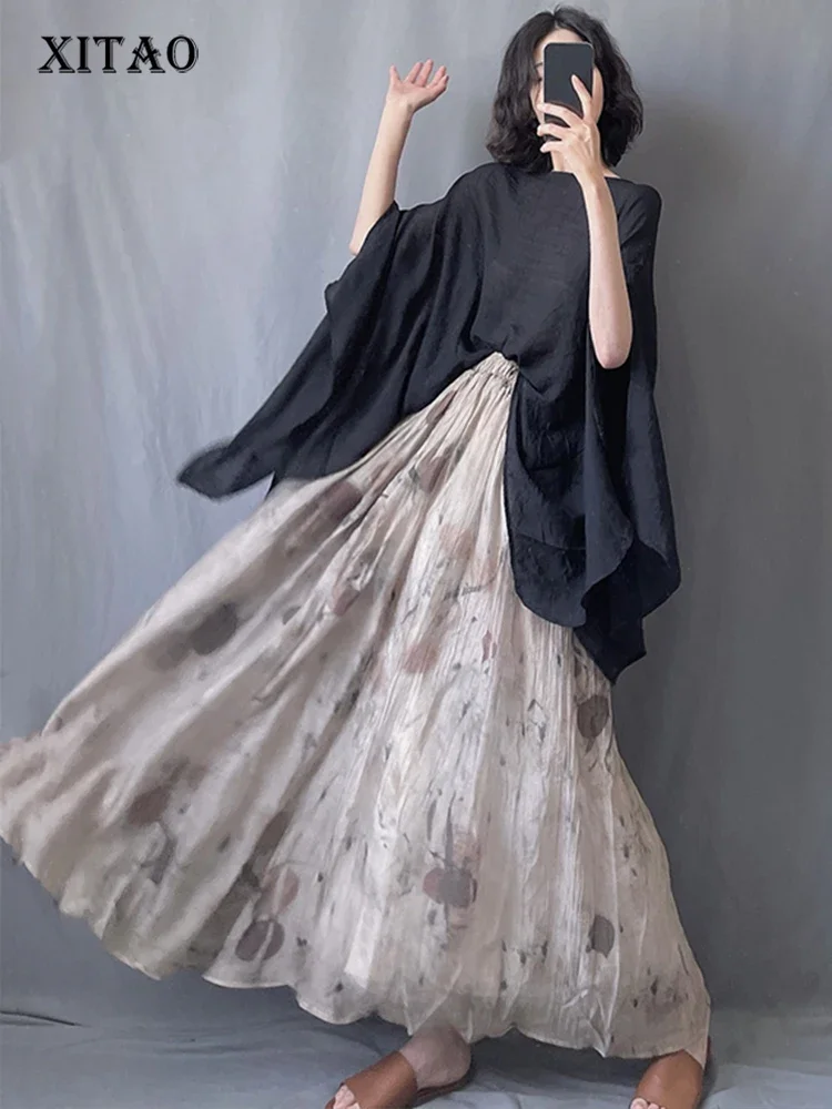 

XITAO/повседневные женские юбки трапециевидной формы с принтом; Новинка 2023 года; Летние модные свободные юбки до щиколотки с эластичной резинкой на талии; HQQ0617