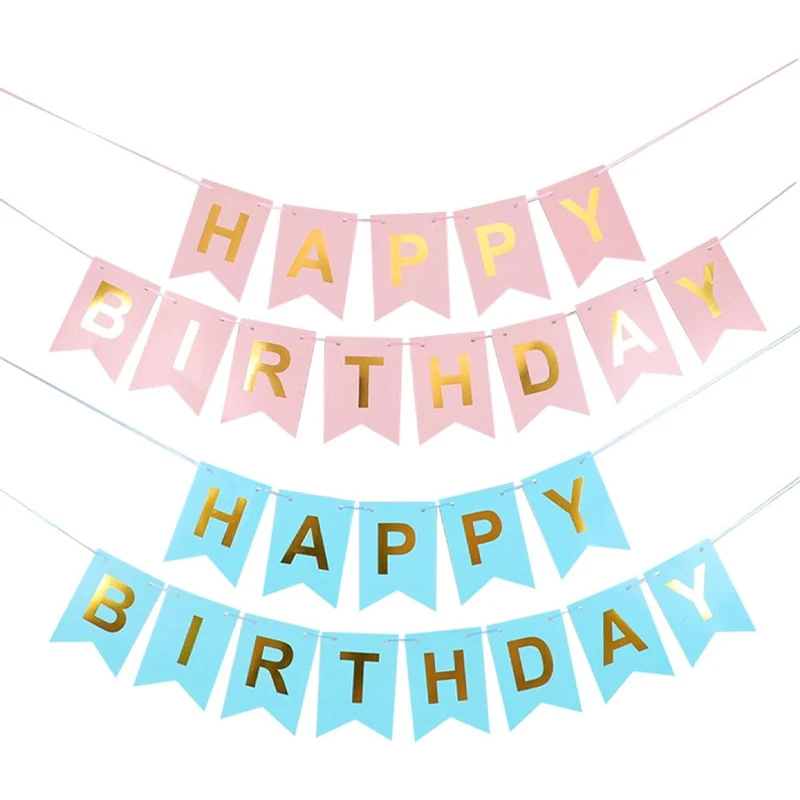 Party Decorations Birthday Banner Candy Bar Fishtail String Flag Pink Golden Banner Wedding Decorative For DIY Making Kids Womens Mens Birthday Party Decor Tools