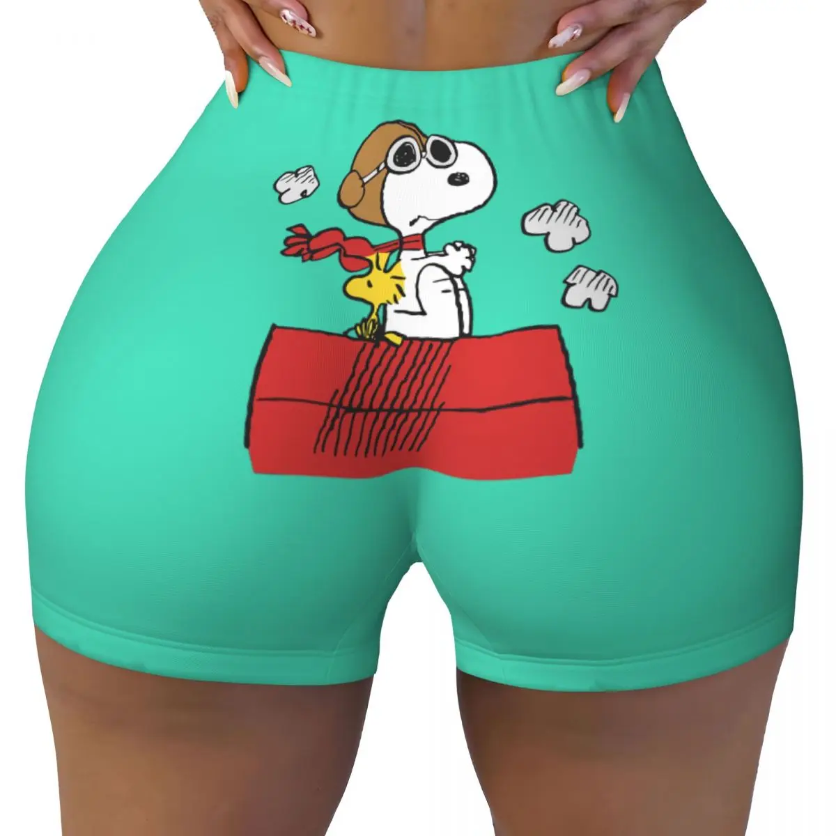 Pantalones cortos de ciclismo para entrenamiento de voleibol con paisaje de Van Gogh personalizado de Snoopy y Charlie Brown Pantalones cortos de yoga para gimnasio de Peanuts para mujer