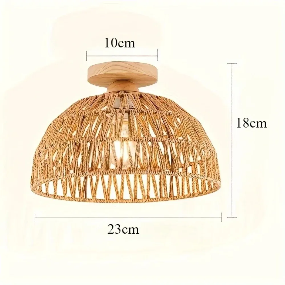 23/30cm Natural Handmade Wicker Lampshade Ceiling Mount for Island Restaurant Bedroom Living Room E27 - No Bulb Included
