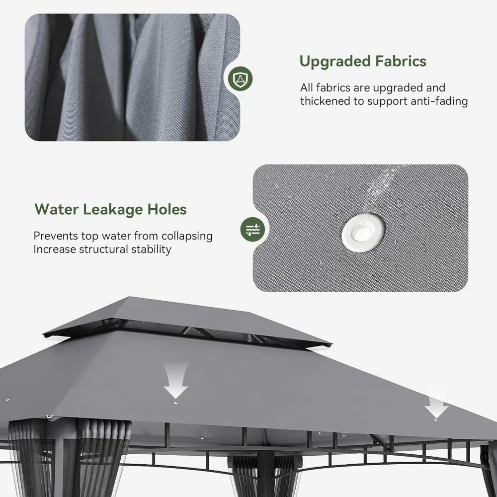 Outdoor pavilion,suitable for terrace 10x13,metal frame canopy, double roof,heavy-duty party tent, and shelter with mosquito net 3